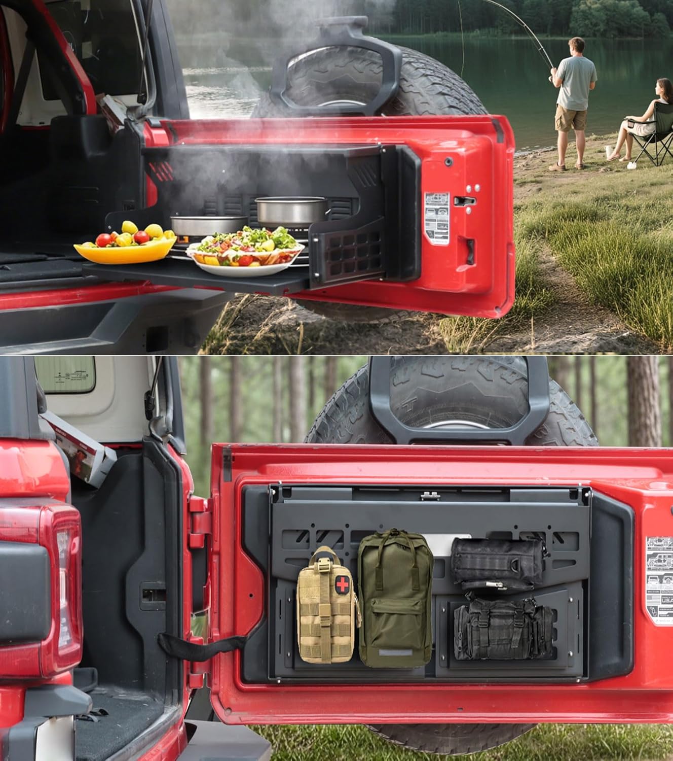 Deepace Aluminum Rear Door Tailgate Table with Molle Panel for Ford Bronco 2021-2025, 2 and 4 Door