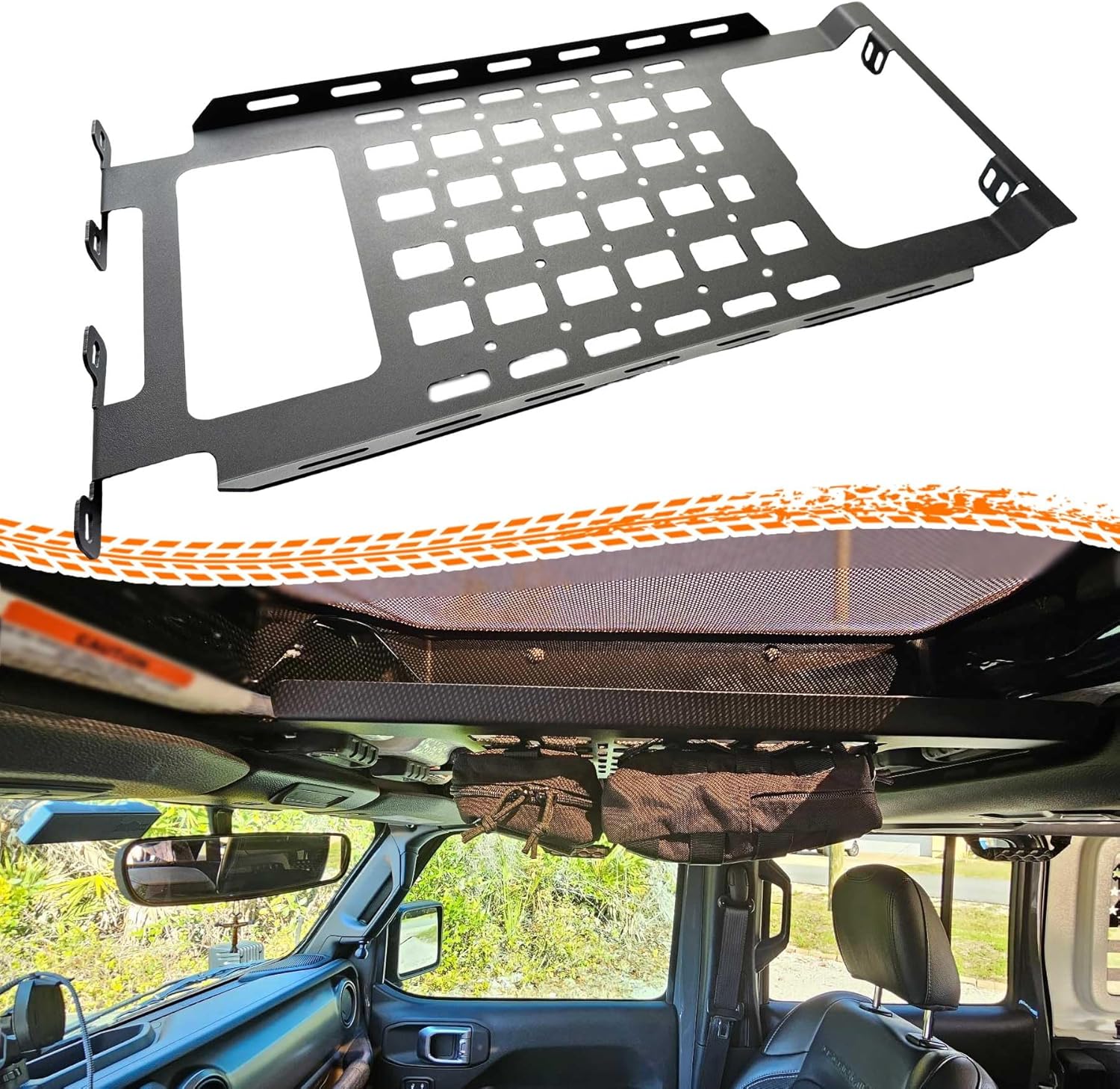 165LBS Roof Molle Panel for Jeep Wrangler JL & Gladiator JT 2/4 Doors 2018-2024 (NOT FIT Electric Soft-top Models), No Drilling Required