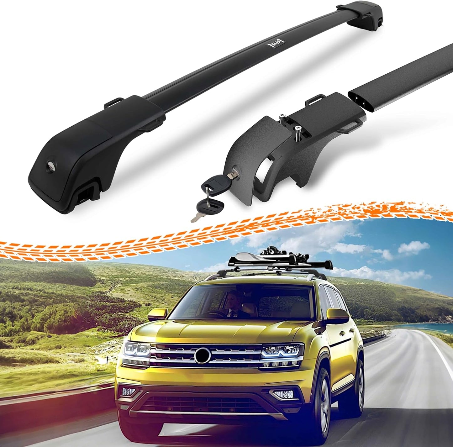 330LBS Lockable Roof Rack Cross Bars for VW Atlas 2017-2025, 2-Hole 2-Screw Mounting & Custom Fit Design